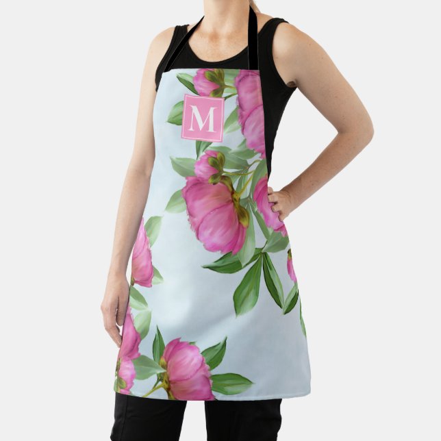 Tablier Monogramme botanique Jolie Pink Garden Peonies (Insitu)