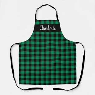 Tablier Monogramme carreau de buffle vert festif noir