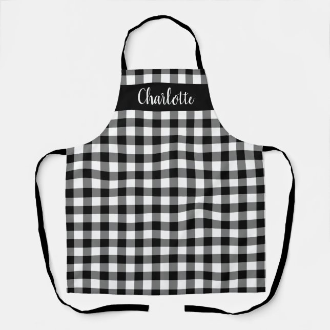 Tablier Monogramme carreaux de bœuf noir et blanc moderne (Recto)