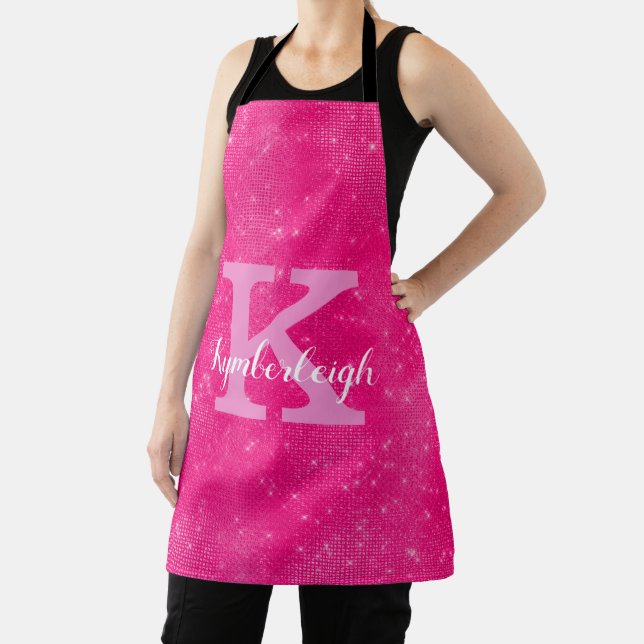 Tablier Monogramme Chaud Rose Glam Diamond Étincelle Nom A (Insitu)