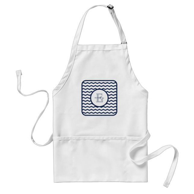 Tablier Monogramme de Chevron de bleu marine (Devant)