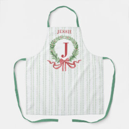 Tablier Monogramme de couronne de Noël avec nom