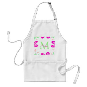 Tablier monogramme de fleur rose ajouter nom lettre feuill