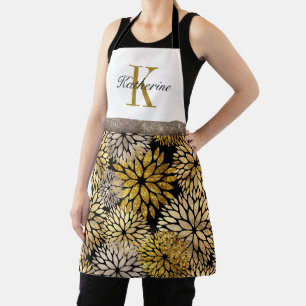 Tablier monogramme de fleurs florales dahlia d'or brun