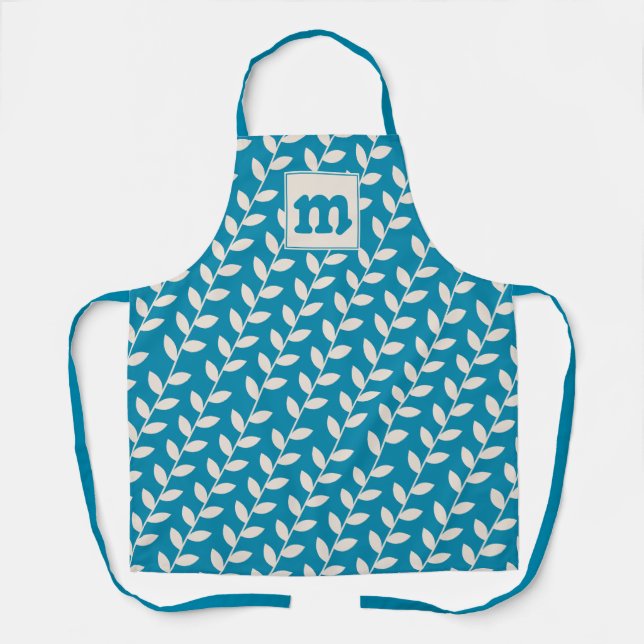 Tablier Monogramme de Motif à feuilles rétro les années 70 (Recto)