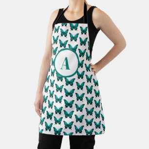 Tablier Monogramme de Motif de papillon Turquoise moderne