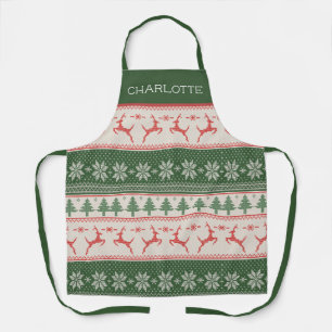 Tablier Monogramme de Motif nordique rouge et vert