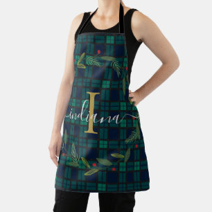 Tablier Monogramme de Noël en plastique rustique Tartan