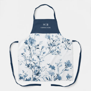 Tablier Monogramme de nom moderne de fleur sauvage aquarel