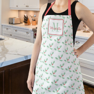 Tablier Monogramme de nom Noël houx 