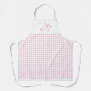 Tablier Monogramme de papillon rose vierge En vichy chèque