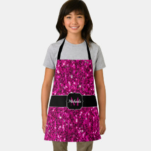 Tablier Monogramme de parties scintillant étincelante rose
