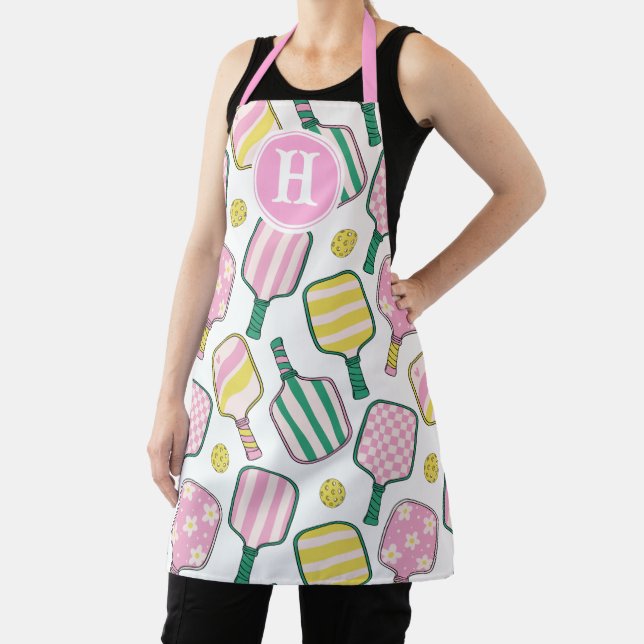 Tablier Monogramme de Pickleball Rose et Jaune Preppy (Insitu)