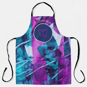 Tablier Monogramme de pinceau bleu rose Abstrait moderne