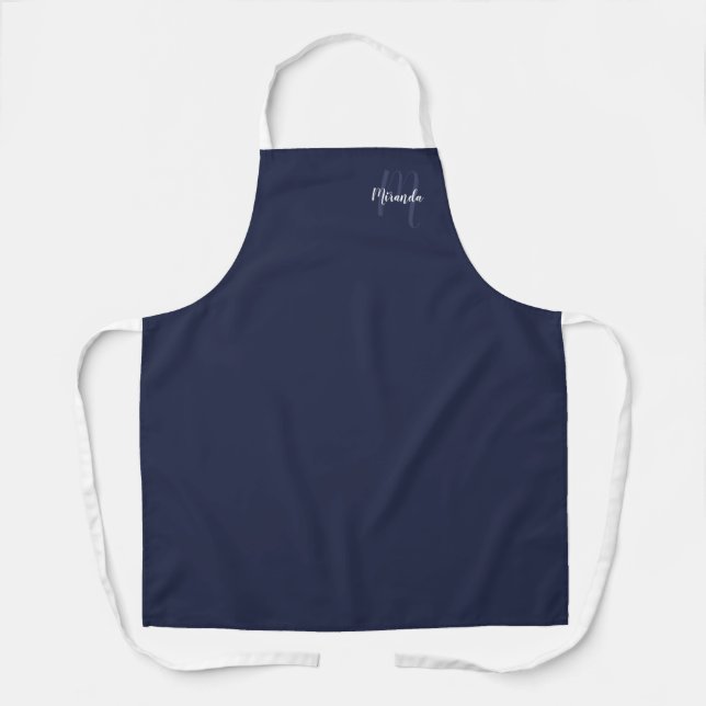 Tablier Monogramme de script personnalisé et nom Navy Blue (Recto)