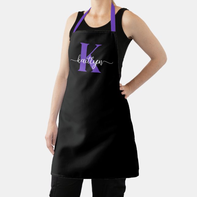 Tablier Monogramme de script violet noir (Insitu)