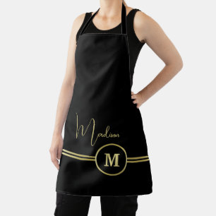 Tablier Monogramme de signature or élégant sur fond noir