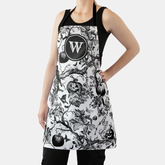 Tablier Monogramme de toile d'Halloween noir et blanc (Insitu)