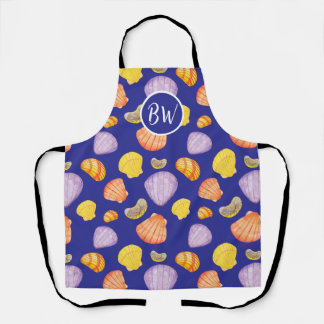 Tablier Monogramme des coquillages aquarelles