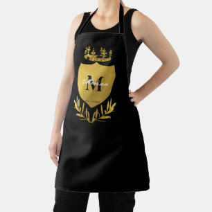 Tablier Monogramme du bouclier royal noir et or