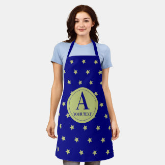 Tablier Monogramme élégant à motif étoile or et bleu