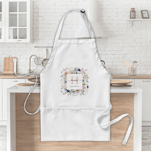 Tablier Monogramme Élégant Jolies Fleurs Florales Beige Bl