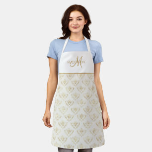 Tablier Monogramme élégant, reine d'abeille, crème et o