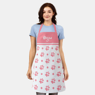 Tablier Monogramme Empreintes de Patte Roses et Blanches e