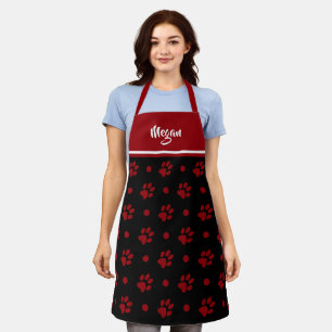 Tablier Monogramme empreintes de pattes noires et rouges e
