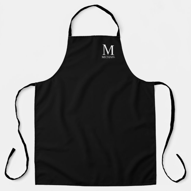 Tablier Monogramme et nom personnalisés en noir (Recto)