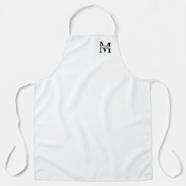 Tablier Monogramme et nom personnalisés noir et blanc (Recto)