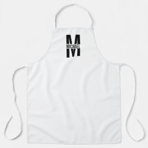 Tablier Monogramme et nom personnalisés noir et blanc avr.