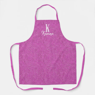 Tablier Monogramme et nom rose pailleté féminin
