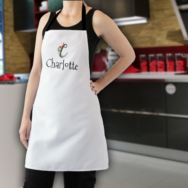 Tablier monogramme fleur sauvage rouge aquarelle (Créateur téléchargé)