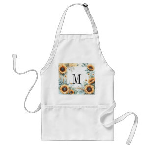 Tablier Monogramme Fleurs de chute et fleurs de soleil aqu