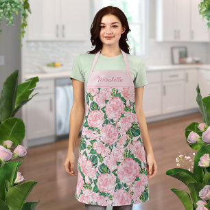 Tablier Monogramme Floral Élégant rose