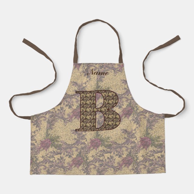 Tablier Monogramme Floral Initial B Votre Nom Elegant Apro (Recto)