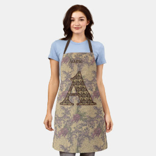 Tablier Monogramme Floral Initial Un Élégant Votre Nom