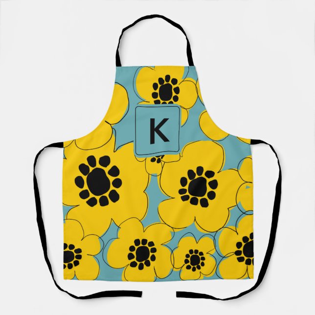 Tablier Monogramme floral jaune soleil (Recto)