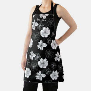 Tablier Monogramme Floral noir et blanc