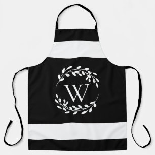 Tablier Monogramme floral noir et blanc