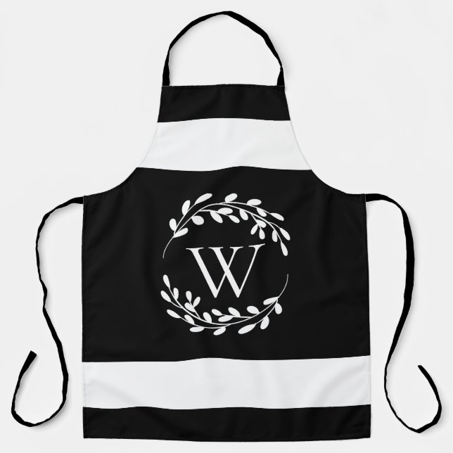 Tablier Monogramme floral noir et blanc (Recto)