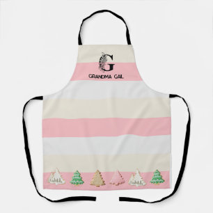 Tablier Monogramme floral rayé rose Noël Cookie