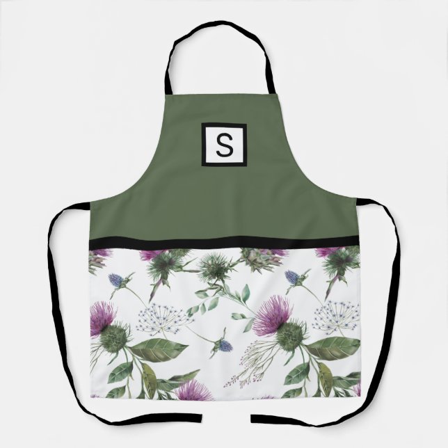 Tablier Monogramme floral vert Sage (Recto)
