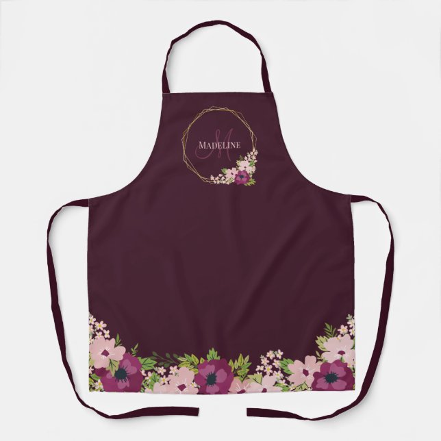 Tablier Monogramme géométrique floral rose-rose-marron (Recto)