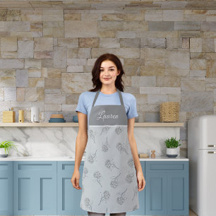 Tablier Monogramme Gris Clair Fleur Botanique Intemporel