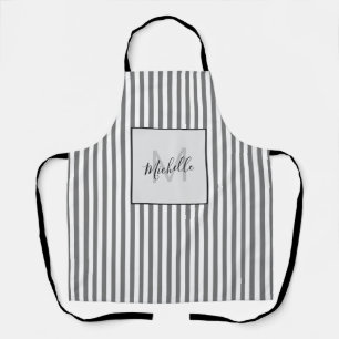 Tablier Monogramme Grise Rayé Élégant