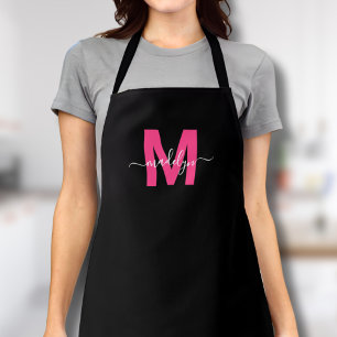 Tablier Monogramme Initial Nom Moderne Rose Noir