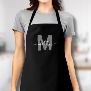 Tablier Monogramme Initial Nom Noir Blanc Moderne
