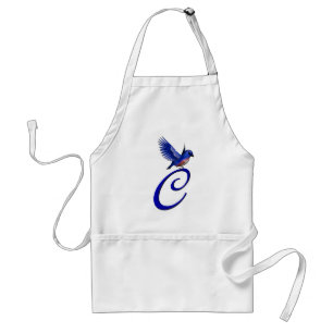 Tablier Monogramme Initiale C Élégant Oiseau Bleu